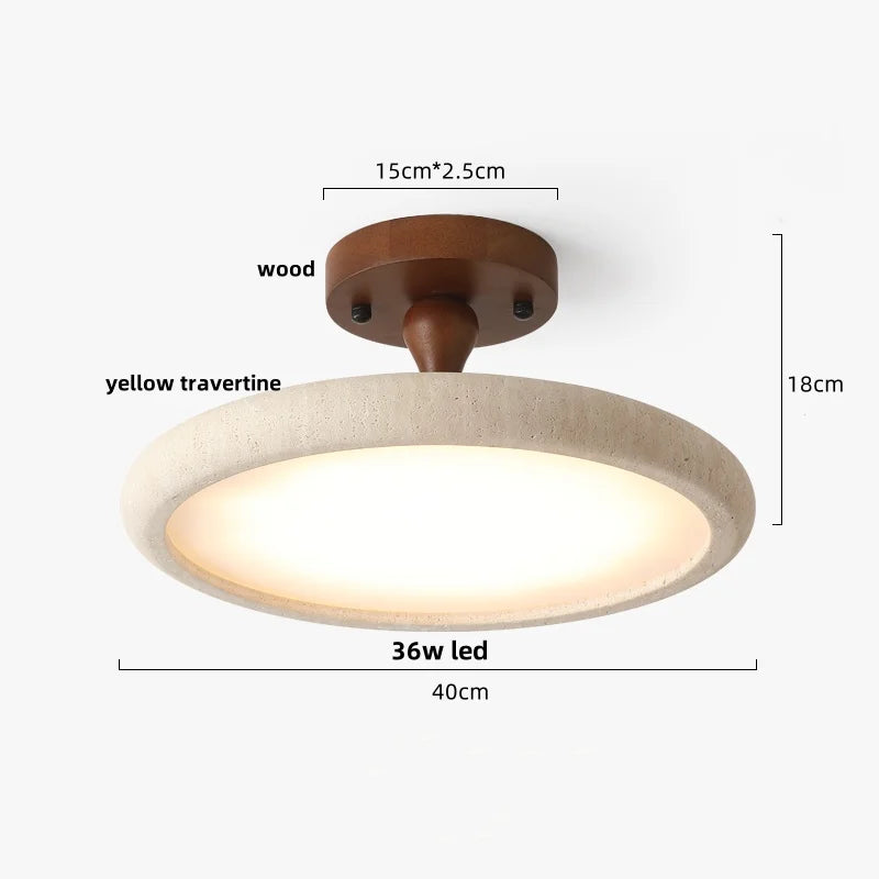 Afralia™ Yellow Travertine Stone LED Ceiling Lamp with Wood Canopy