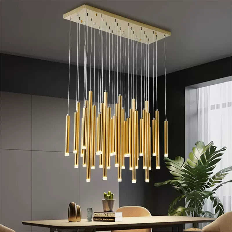 Afralia™ Golden Tube LED Chandelier for Modern Duplex Villa Living Room Staircase