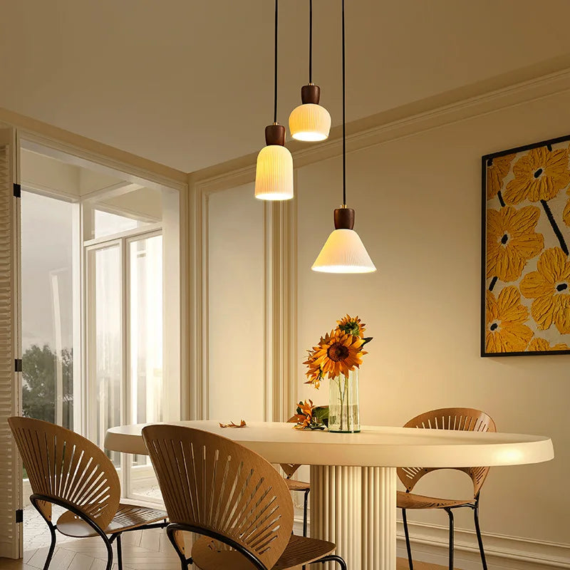 Afralia™ Walnut Ceramic Nordic LED Pendant Lights: Modern Japanese Style for Home, Cafe & Restaurant