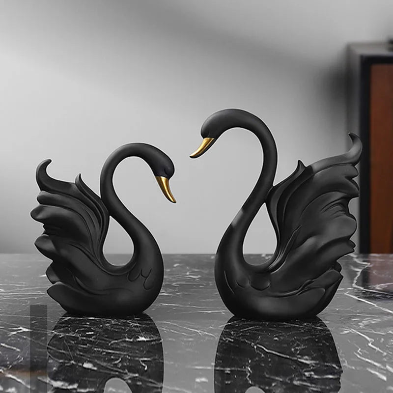 Afralia™ Swan Sculpture Set in Black & White Modern Decor Couple Statue Gift