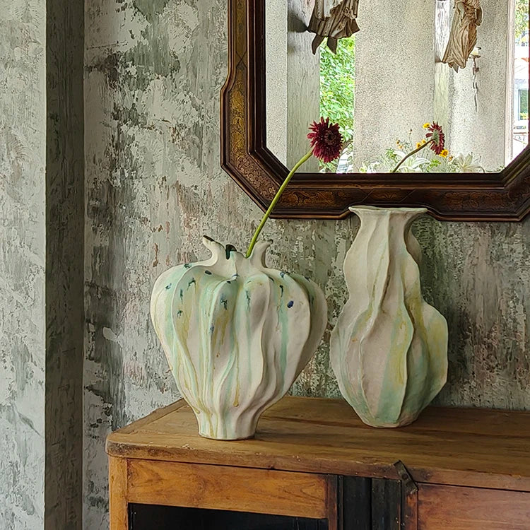 Ceramic Graffiti Vase by Afralia™ - Handmade Irregular Folds Home Decor