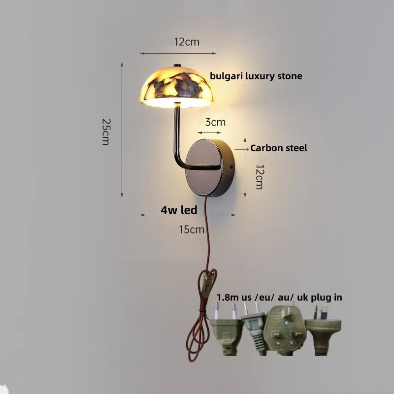 Afralia™ Carbon Steel LED Wall Lamp Reading Bedside Cafe Luxury Stone Nordic Modern Mirror Light