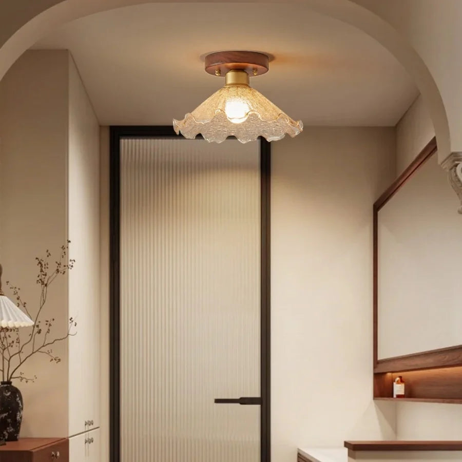 Afralia™ Vintage Amber Glass LED Ceiling Light Fixture for Home Lighting - Ceiling Lamp