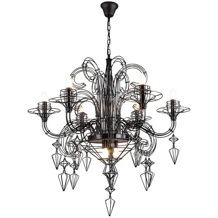 Afralia™ Baroque Black Candle Chandelier Pendant Lamp for Bedroom, Living Room & Restaurant