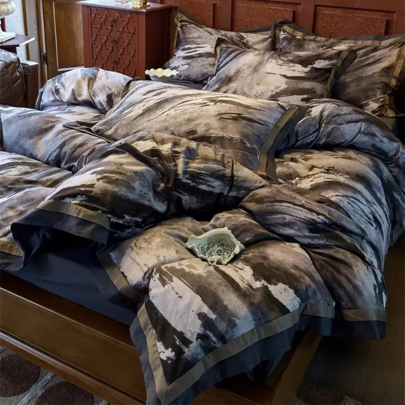 Afralia™ Vintage Digital Bedding Set 1000TC Egyptian Cotton Duvet Cover Set with Sheet & Pillowcases