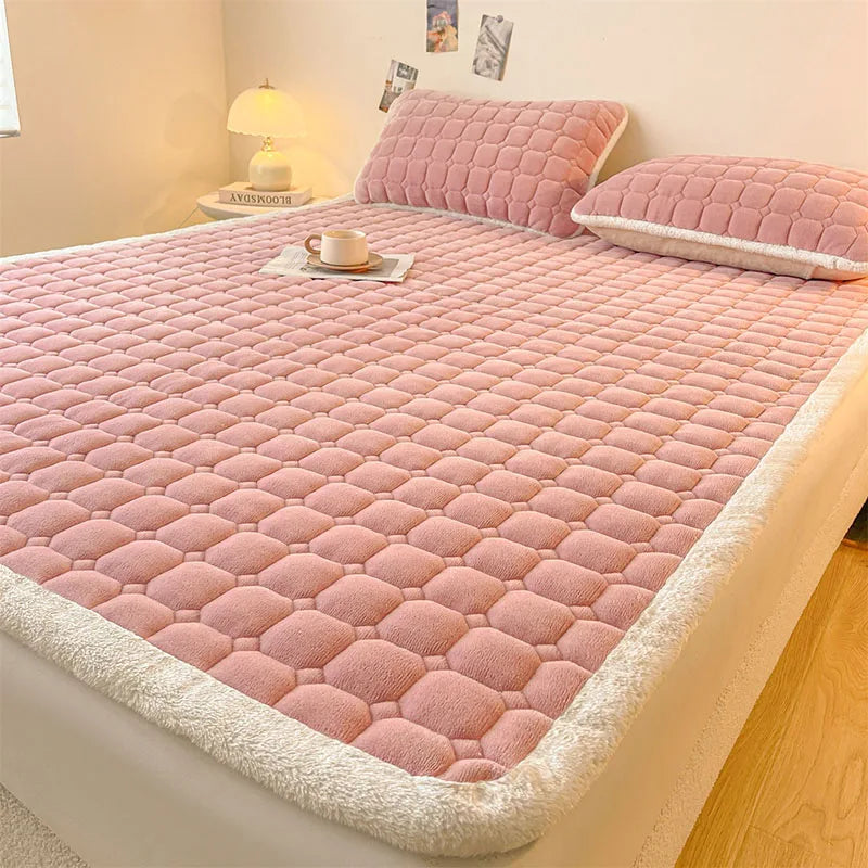 Afralia™ Milk Velvet Printed Mattress Topper: Thick Warm Cartoon Cushion for All Seasons