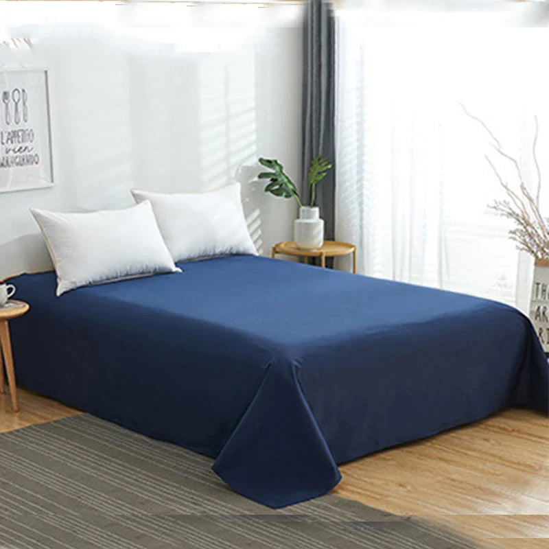 Afralia™ Cotton 4pcs Bedding Set Double Queen Solid Color Duvet Cover Flat Bed Sheet