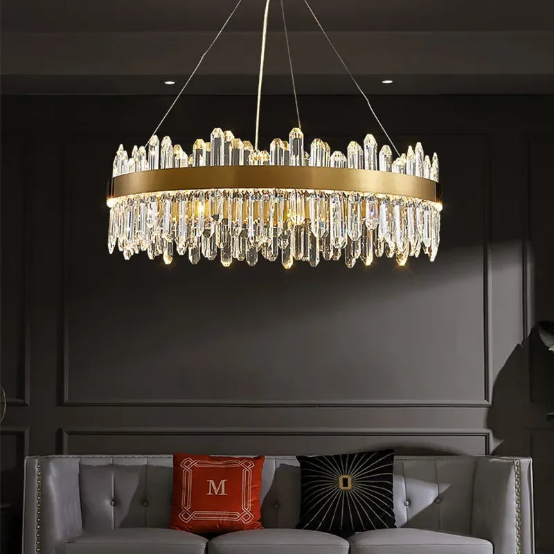 Afralia™ Smoke Grey Crystal LED Chandelier: Modern Home Decor Hanging Light Fixture for Living Room, Dining Room