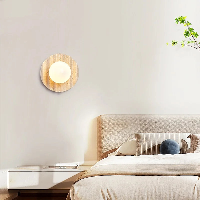 Afralia™ Yellow Cave Stone LED Wall Sconce with Pull Chain, Modern Glass Stair Light