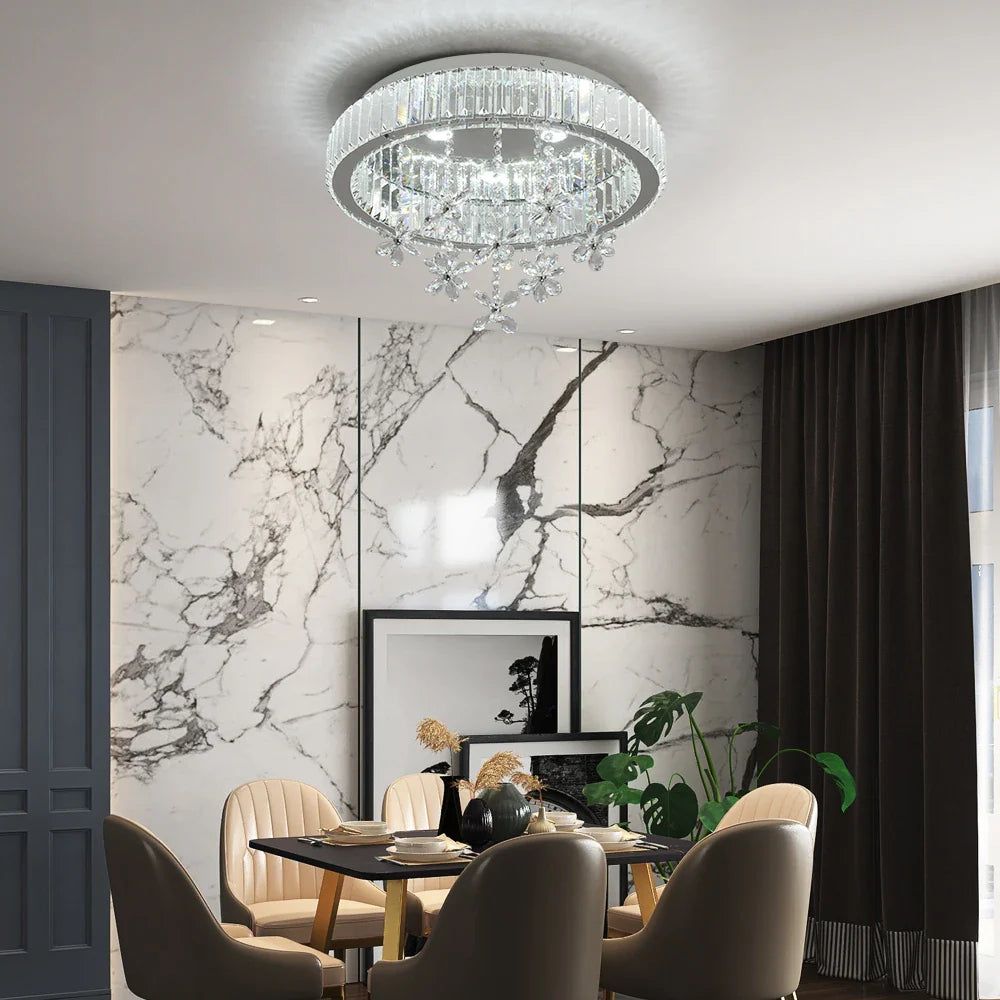 Afralia™ Luxury Crystal Ceiling LED Pendant Chandelier Silver Fixtures for Home Decor