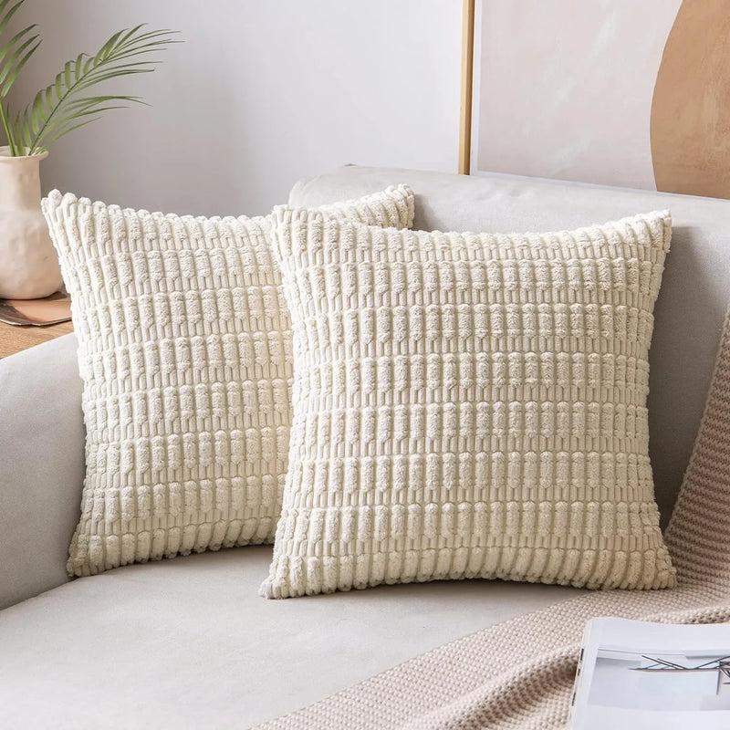 Afralia™ Corduroy Striped Throw Pillow Covers | Soft White Decorative Square Cushion Case