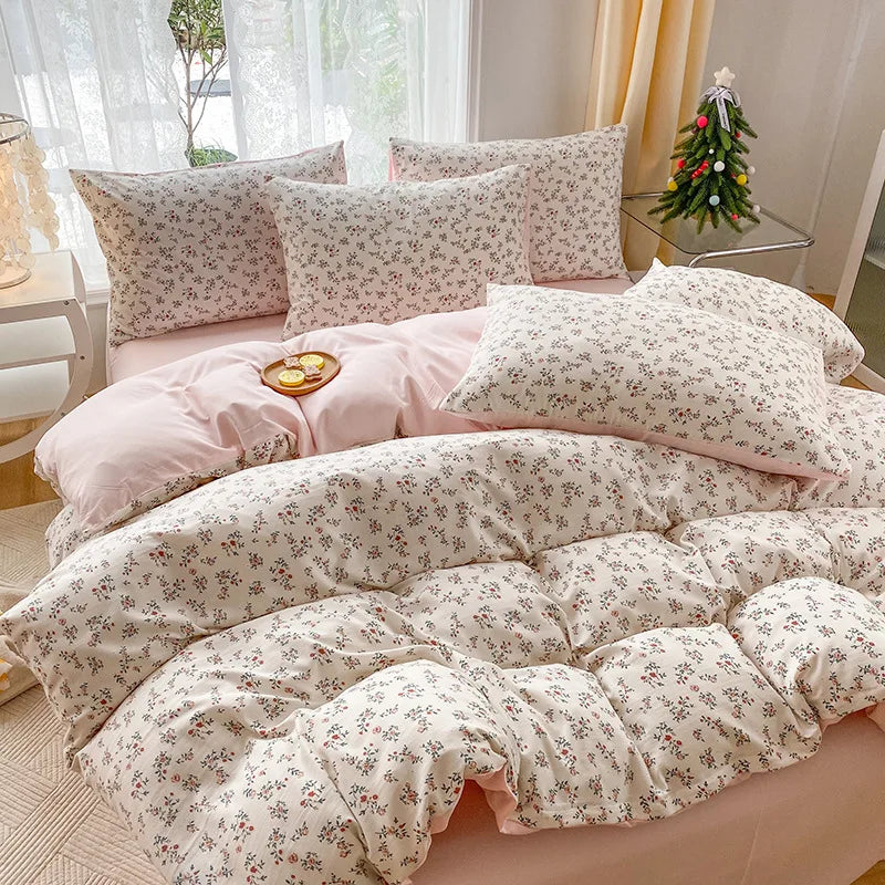 Afralia™ Cartoon Heart Plant Floral Print 3Pcs Set (Duvet Cover + Pillowcases)
