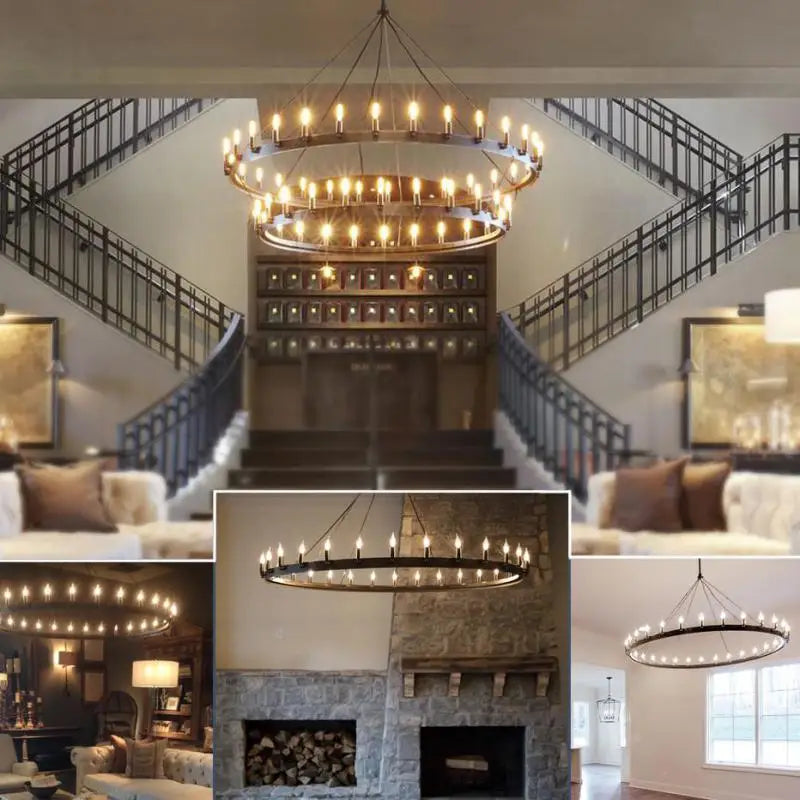 Afralia™ Retro Iron Pendant Lamp: Vintage Industrial Round LED Chandelier for Cafe, Bar, Restaurant