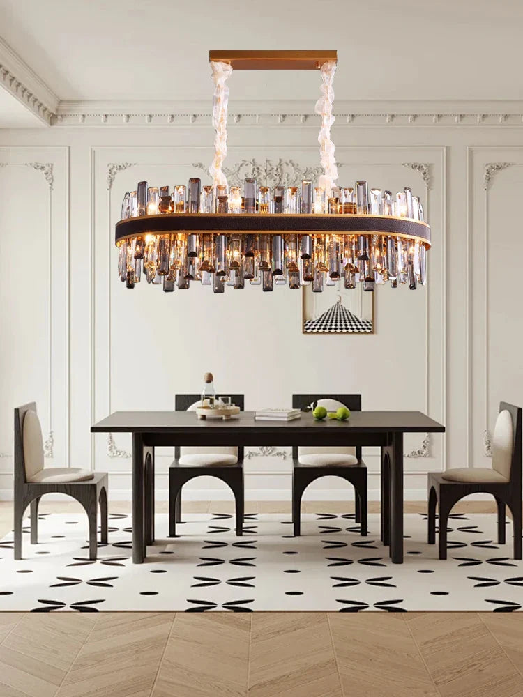 Afralia™ Classic Gray Crystal Chandeliers with LED Lighting for Dining Table