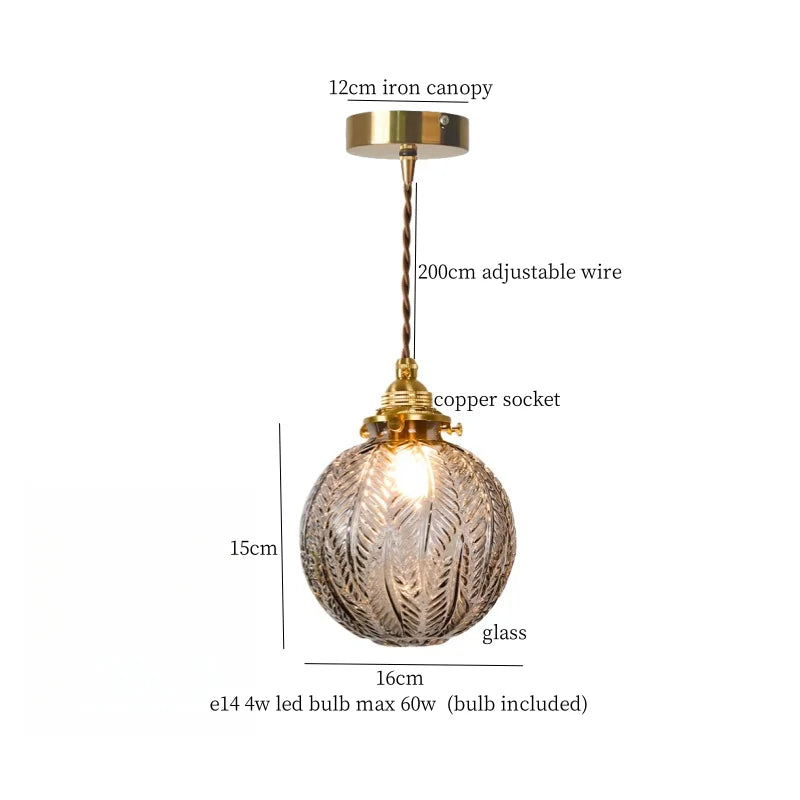 Afralia™ Small Glass LED Pendant Lights Japanese Vintage Hanging Lamp