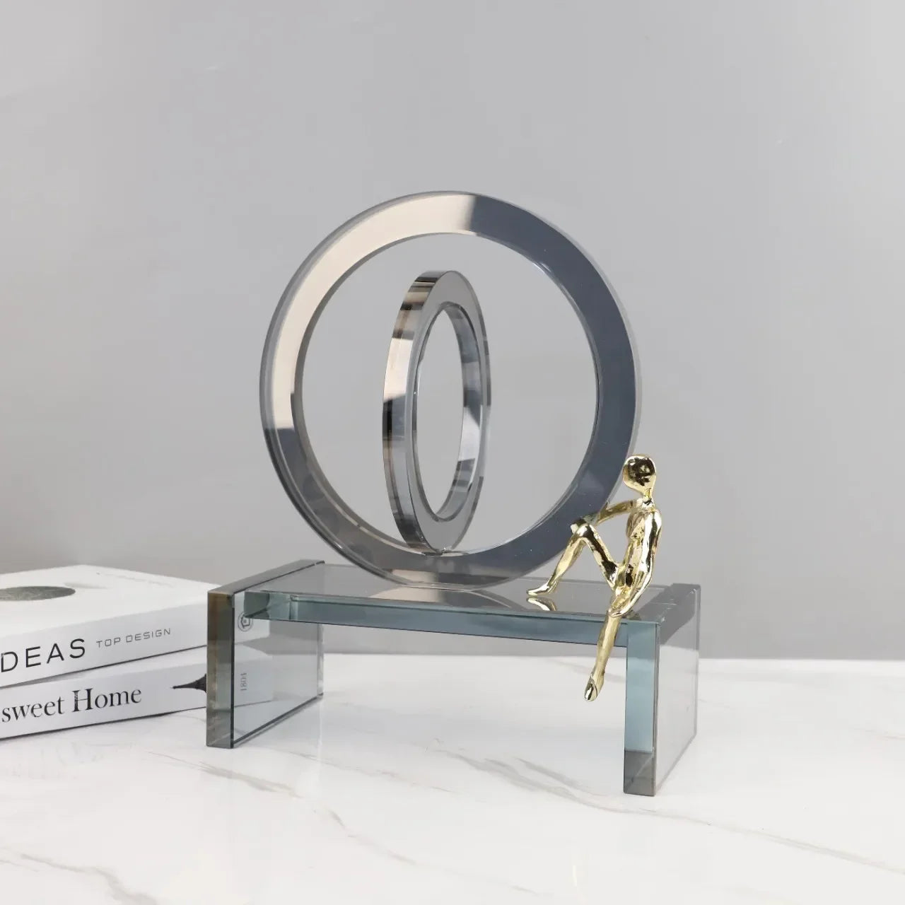 Afralia™ Geometric Crystal Rings Golden Man Ornament Glass Figurines Home Decor