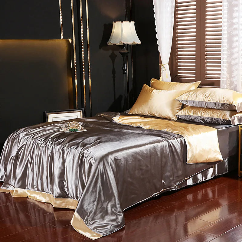 Afralia™ Silk Summer Bedding Set: Double-Sided Cooling Comforter & Soft Satin Sheet - Single/Double