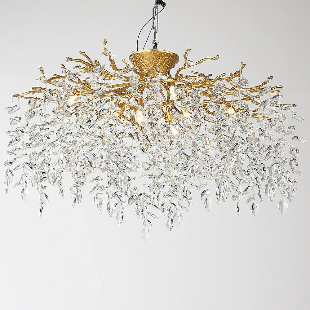 Afralia™ Branch Crystal LED Ceiling Chandelier in Gold/Black for Dining Room Lobby