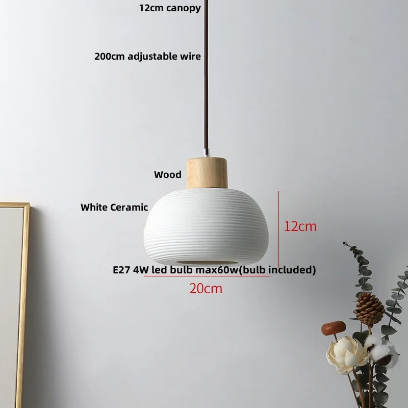 Afralia™ Wood LED Pendant Lamp Ceramic Ball Hanging Light