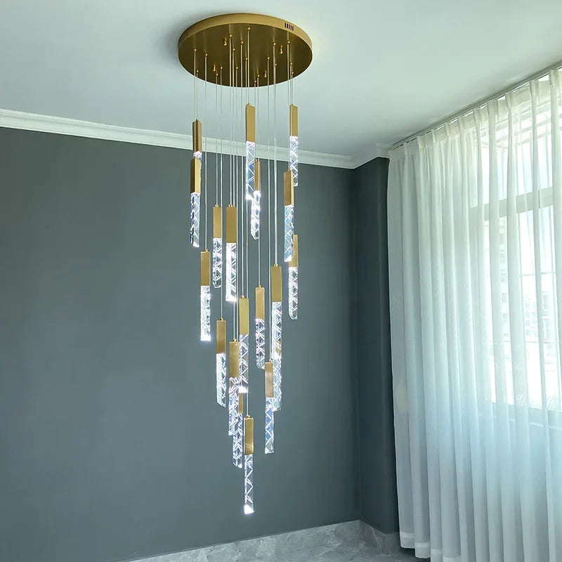 Afralia™ Modern Loft Crystal Gold Chandelier for Staircase & Living Room
