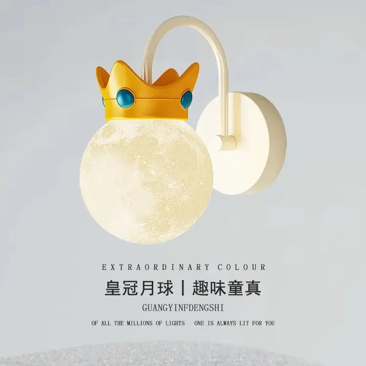 Afralia™ Moon Ball Crown Wall Lamp Cream Wind, Creative Corridor Eye Protection.