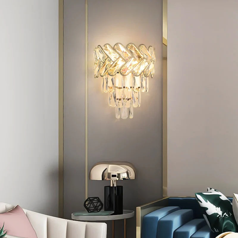 Afralia™ Crystal Gold Stainless Steel LED Dimmable Wall Sconce