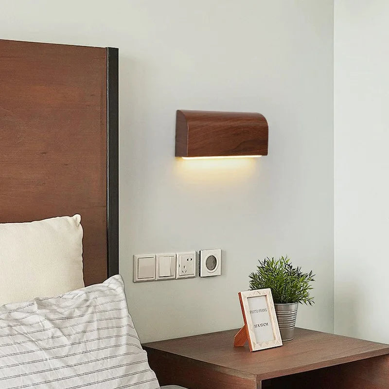 Nordic Style Walnut Wood Wall Lamp for Living Room by Afralia™