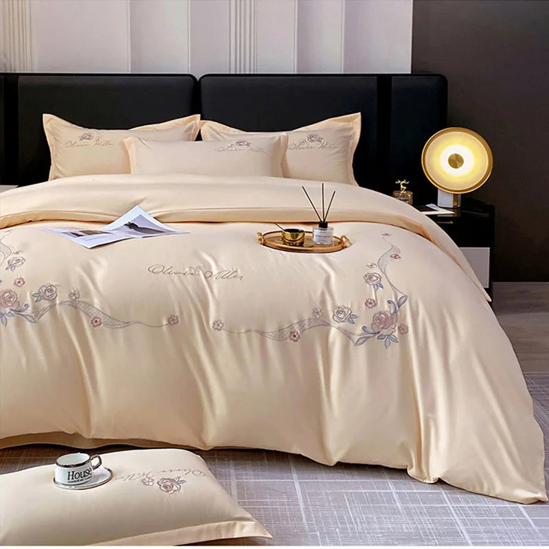 Afralia™ Luxe 100% Cotton Embroidered Bedding Set: Soft, Thick & Cozy Long Staple Comforter Kit