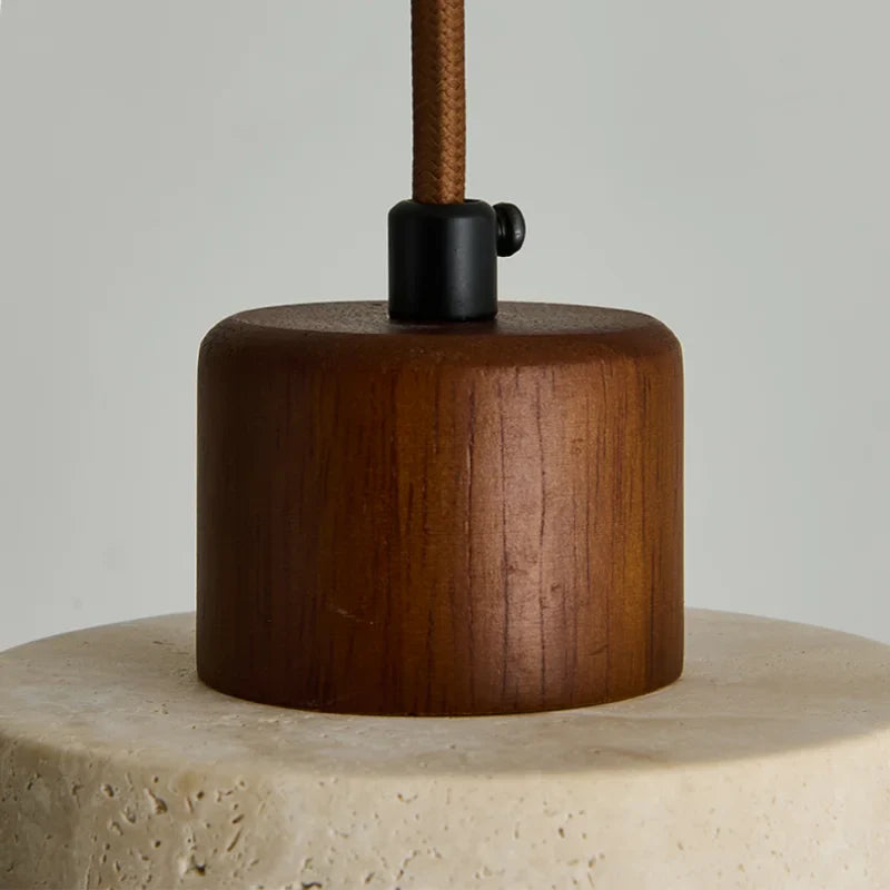 Afralia™ LED Pendant Light Fixture Modern Wood Canopy Yellow Travertine Luminaire