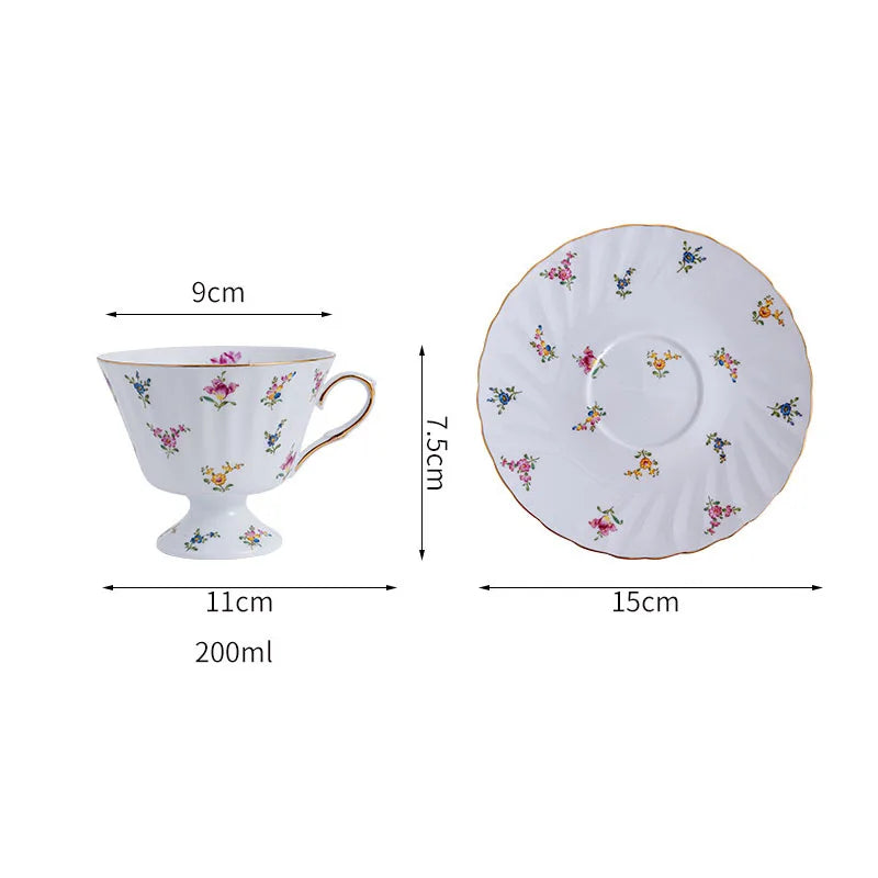 Afralia™ Floral Ceramic Cup & Saucer Set, Elegant Tea & Coffee Mug