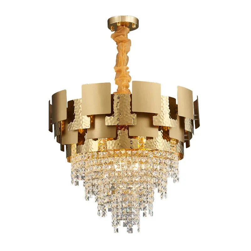 Afralia™ Modern Golden Stainless Steel Hanging Chandelier Ideal for Living Spaces