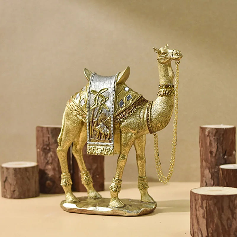 Afralia™ Camel Resin Art Ornament Home Office Decor Craft Luxury Golden Style