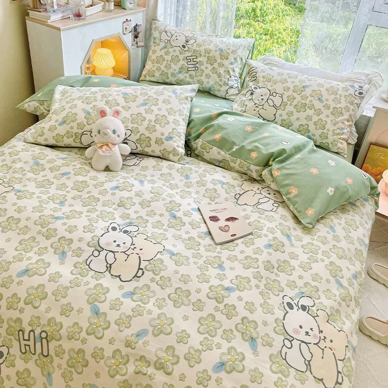 Afralia™ Double-Sided Floral Print Cotton Bedding Set - Queen Size Soft Duvet Cover Set