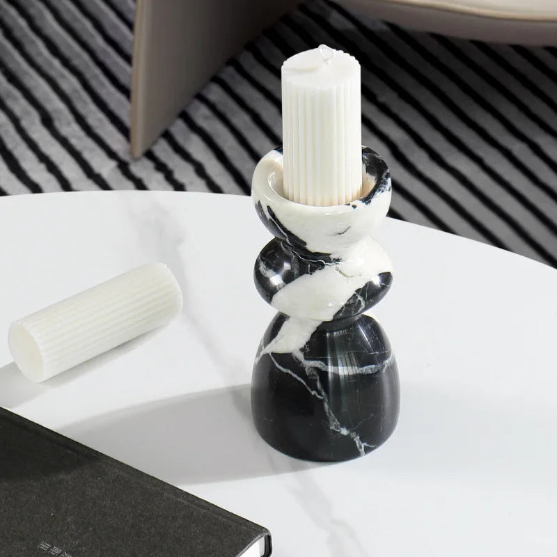 Afralia™ Grand Antique Marble Candlestick Holder: Modern French Fireplace Dining Table Centerpiece