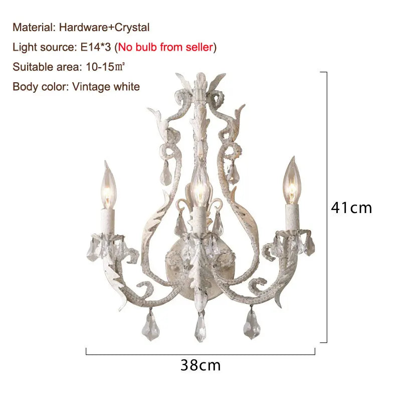 Afralia™ Vintage French Retro Iron Crystal Wall Lamp - 3 Heads for Living Dining Bedroom