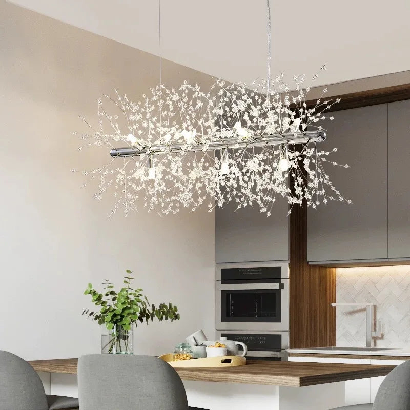 Afralia™ Dandelion Crystal Ceiling Lamp Chandelier for Bedroom Dining Room Kitchen Island