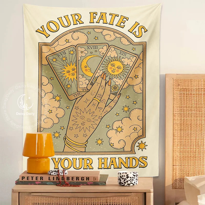 Afralia™ Cat Tarot Tapestry: Fate & Moon Sun Aesthetic Decor for Bedroom