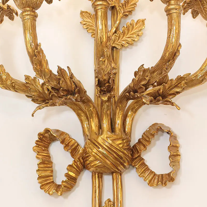 Afralia™ Baroque Antique Brass Leaf Gold Wall Sconce - 5 Candle Lights