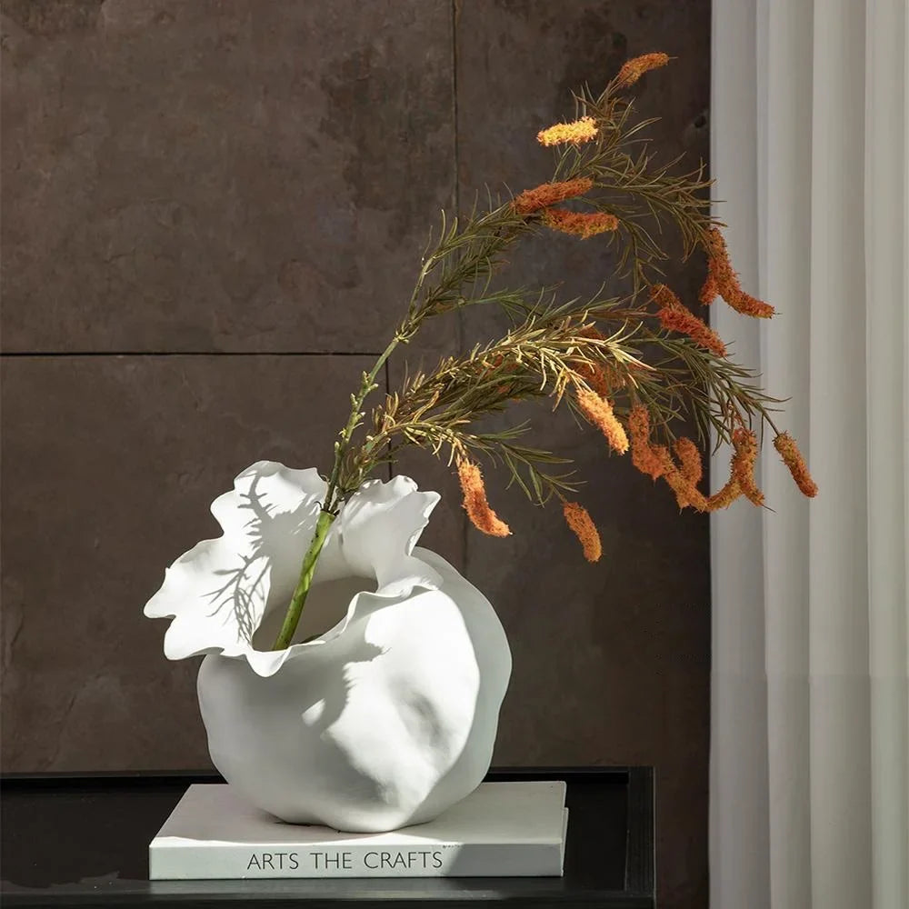 Afralia™ White Ceramic Prone Position Irregularity Flower Vase