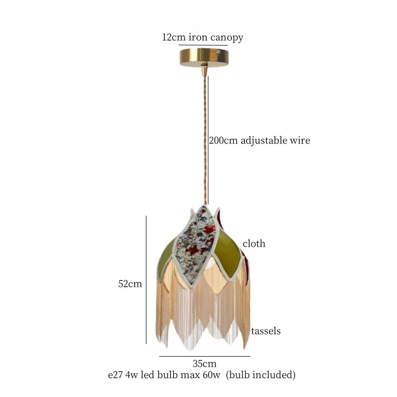 Afralia™ Tassel Cloth LED Pendant Light for Bedroom, Kitchen, Living, Dining Room, Cafe, Loft, Bar