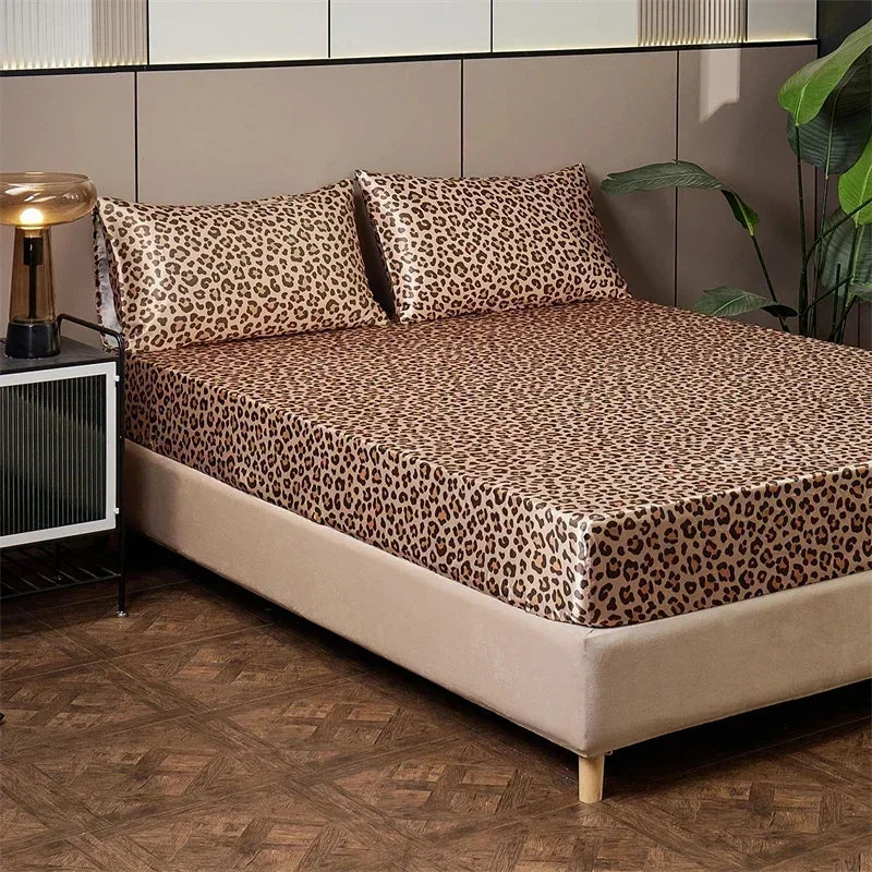 Afralia™ Leopard Print Satin Bedsheet Set King & Queen Sizes