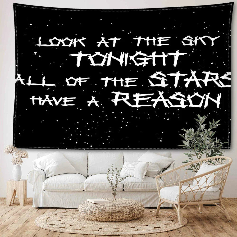 Afralia™ Black Sky Art Tapestry: Lil Peep Aesthetic Dorm Decor for Mysterious Vibes