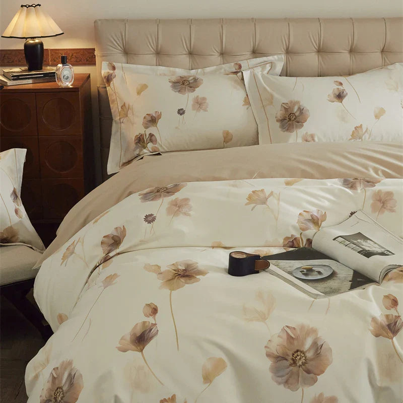 Afralia™ Butterfly Blooming Flowers Print 100% Egyptian Cotton Bedding Set