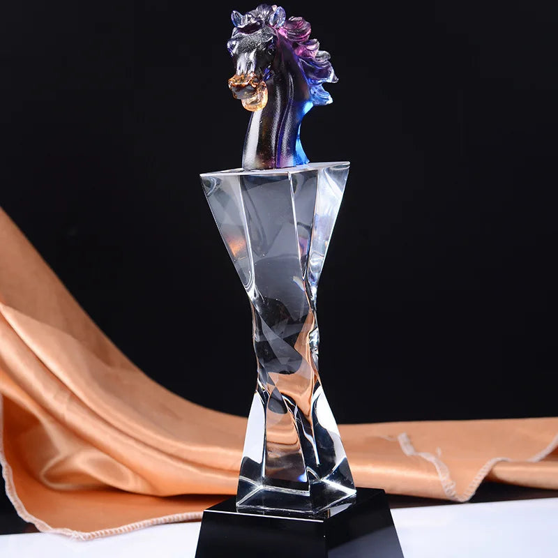 Afralia™ Crystal Horse Trophy: Simulated Horse Head Glass Medal & Decorative Figurine