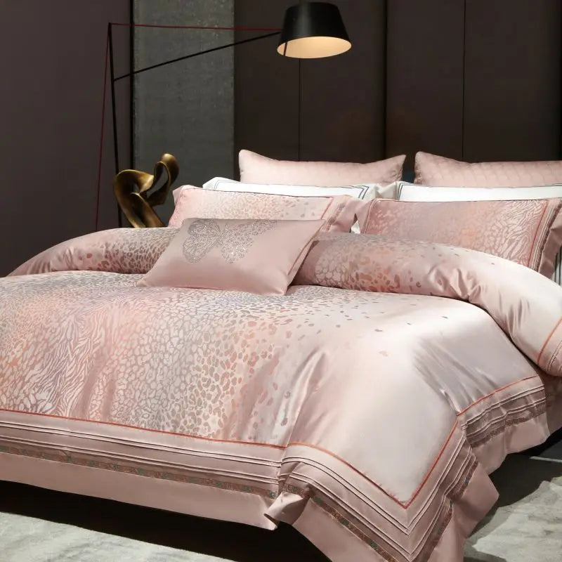 Afralia™ Leopard Print Jacquard 1000TC Egyptian Cotton Bedding Set