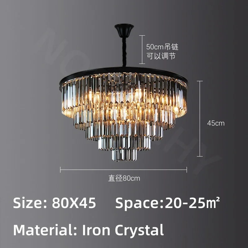 Afralia™ Crystal Pendant Light: Black Rectangular Dining Room Fixture, American Style Retro Design