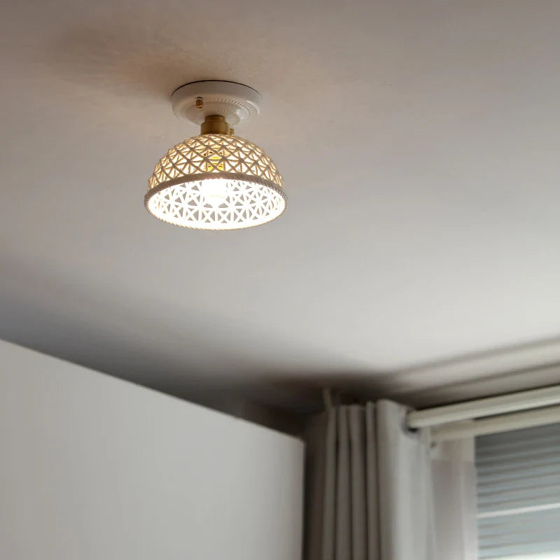 Afralia™ Ceramic LED Ceiling Lamp Indoor Lighting Semi-Circular Light Fixture