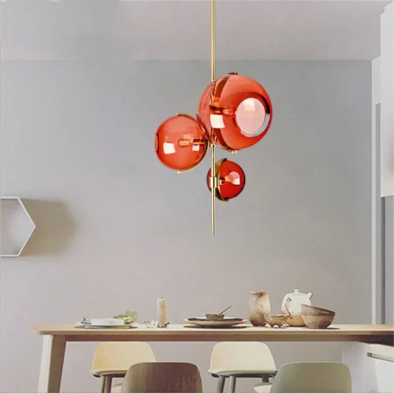 Afralia™ Red Glass Globe Chandelier: Modern Italian Design for Restaurant, Bedroom, or Cafe