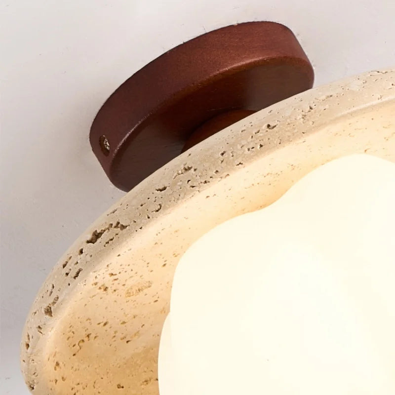 Afralia™ Yellow Travertine Stone LED Ceiling Light Fixture White Glass Ceiling Lamp