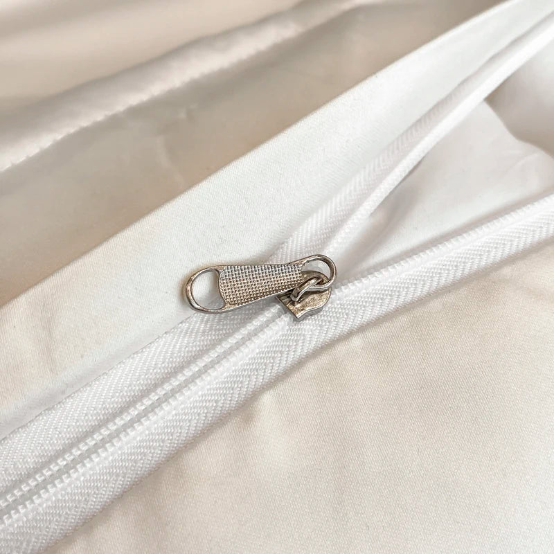 Afralia™ White Gold Embroidery Satin Cotton Bedding Set with Pillowcases & Flat Sheet